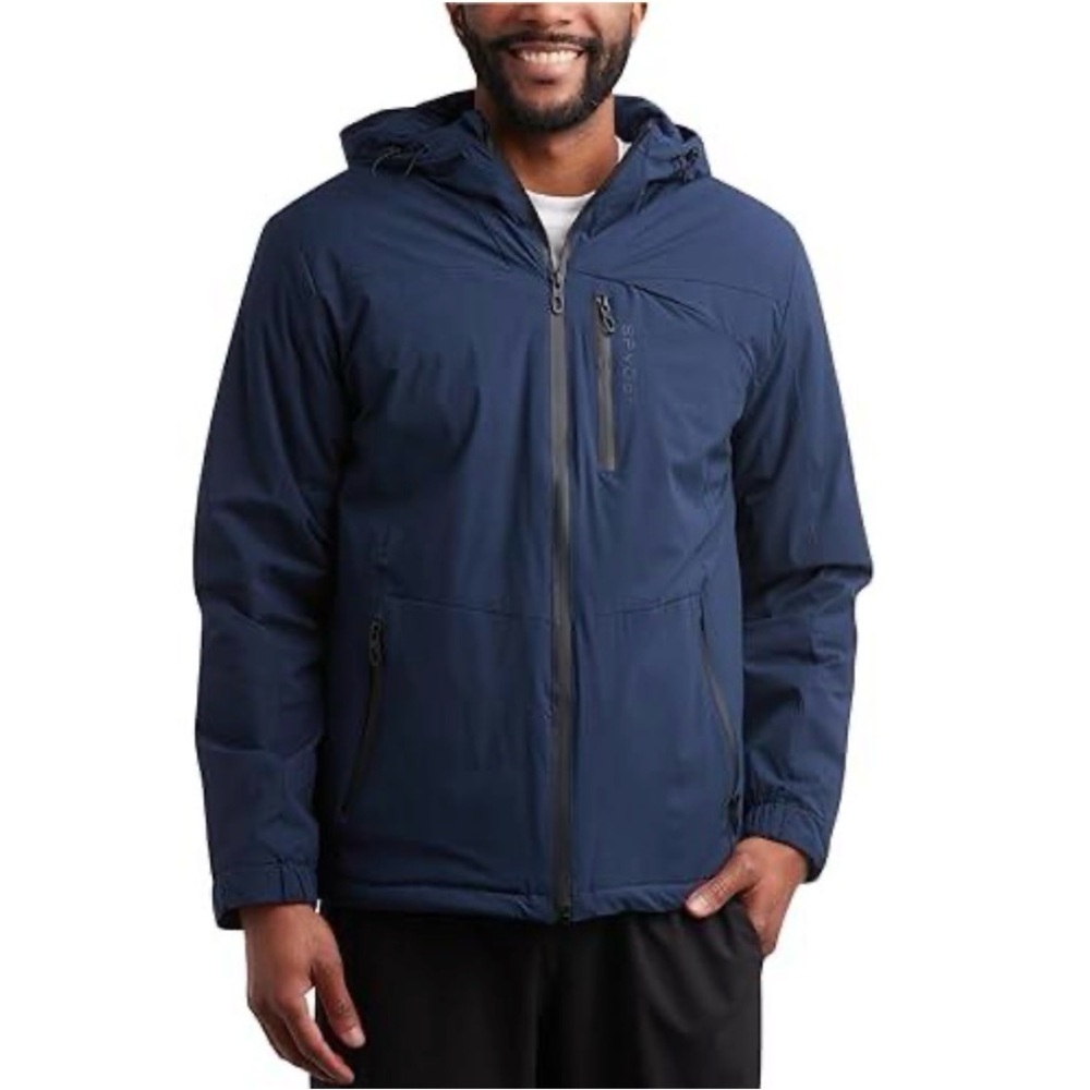 NWT Spyder HydroWeb Hooded Jacket Blue Windbreaker Water Resistant Large utility
